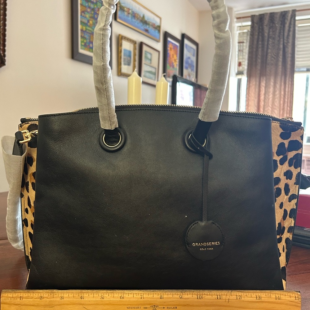 Cole Haan Black Tote with Leopard Print and Textured Finish
